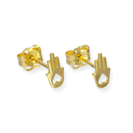 Boucles d'oreilles à tige en or 9 carats avec main de Fatima et cœur découpé
