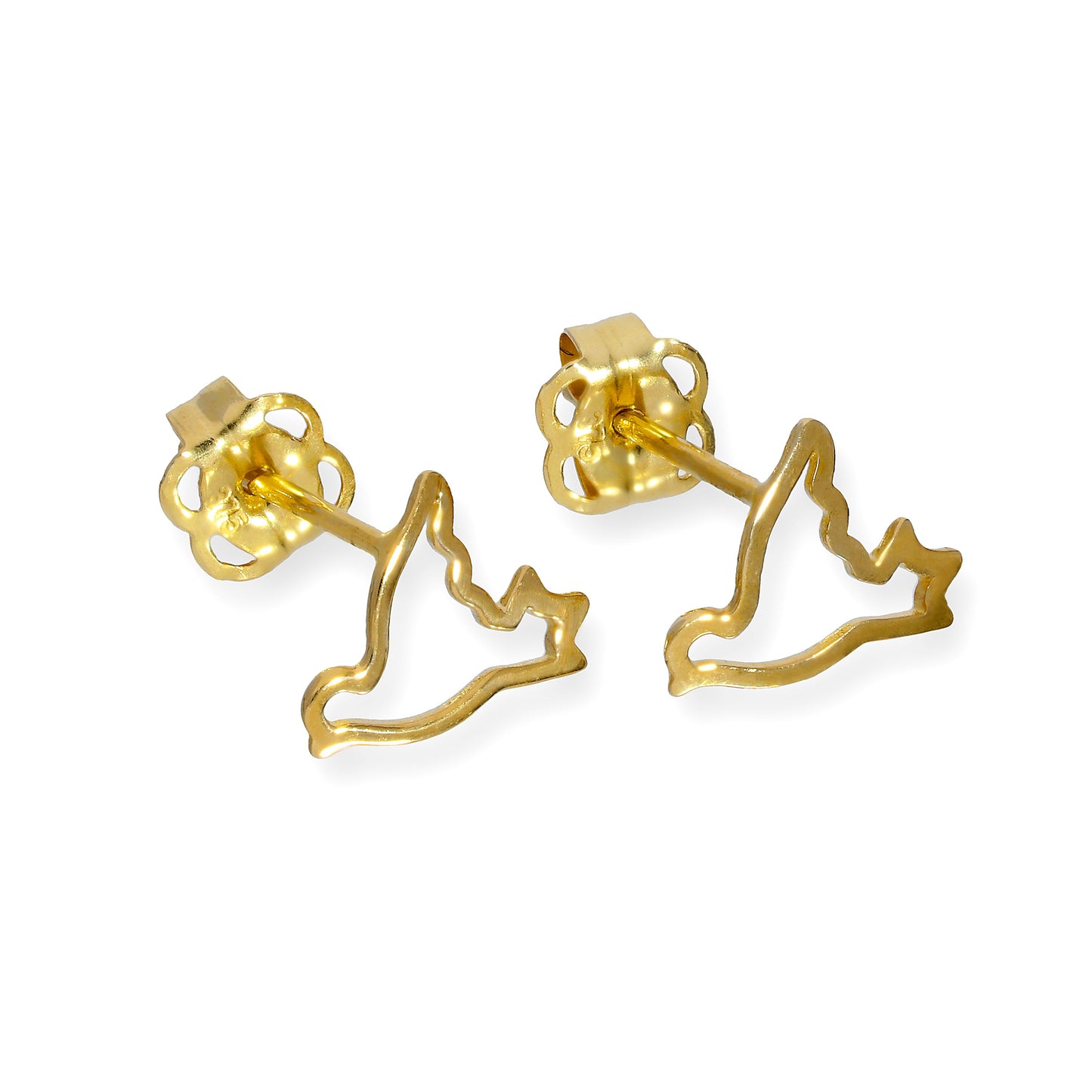 Boucles d'oreilles à tige en or 9 carats avec contour de colombe volante