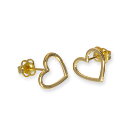 Boucles d'oreilles à tige en or 9 carats avec contour de cœur