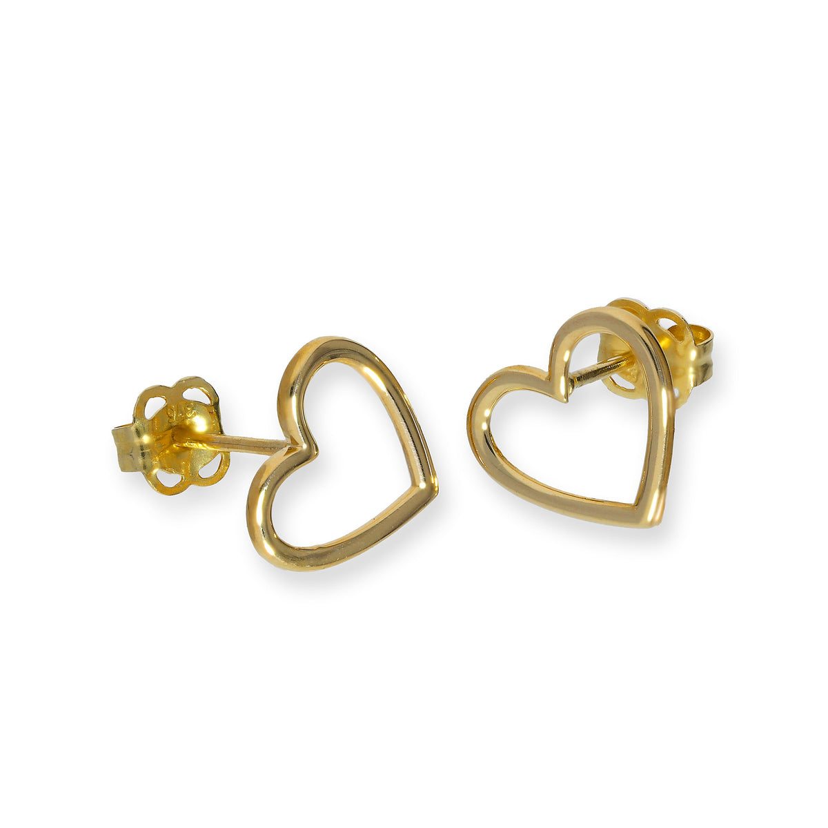Boucles d'oreilles à tige en or 9 carats avec contour de cœur