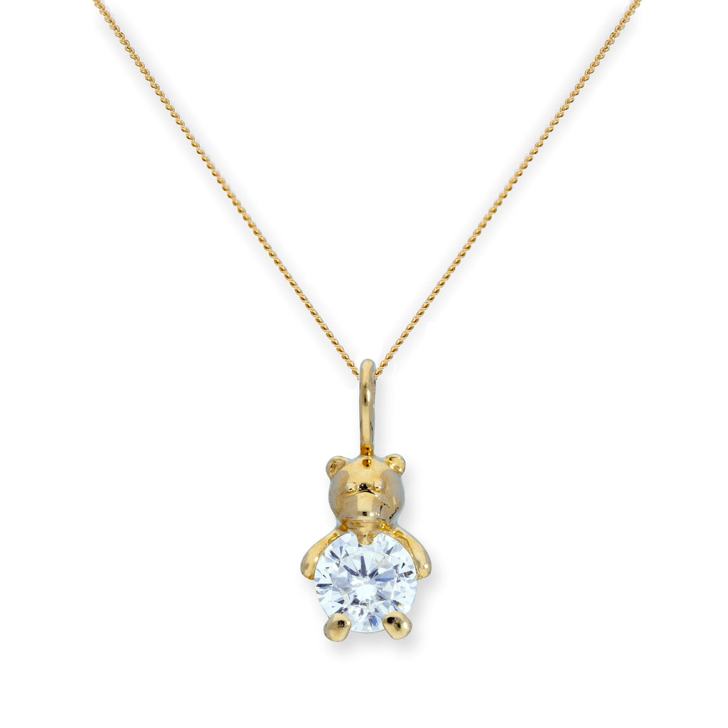 Collier avec pendentif ours en peluche en or 9 carats et cristal CZ transparent, 40 à 50 cm