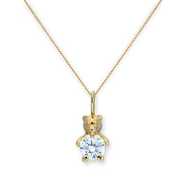 Collier avec pendentif ours en peluche en or 9 carats et cristal CZ transparent, 40 à 50 cm