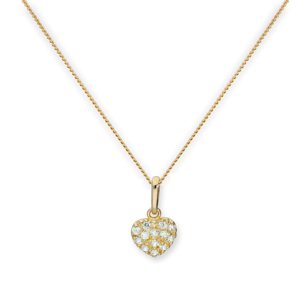 Collier avec pendentif en forme de cœur plat en or 9 carats et cristal CZ transparent, 40 à 50 cm
