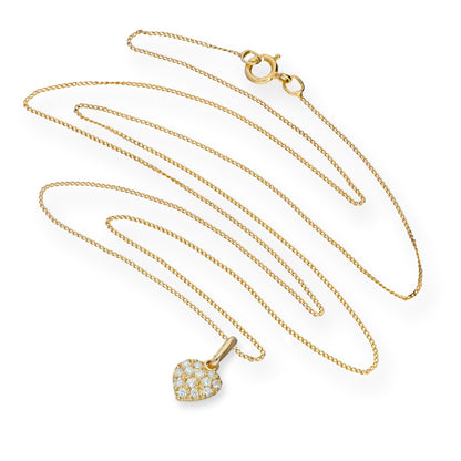 Collier avec pendentif en forme de cœur plat en or 9 carats et cristal CZ transparent, 40 à 50 cm