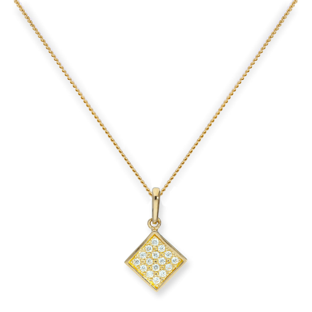 Collier avec pendentif carré plat en or 9 carats et cristal CZ transparent, 40 à 50 cm