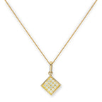 Collier avec pendentif carré plat en or 9 carats et cristal CZ transparent, 40 à 50 cm