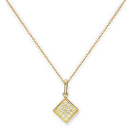 Collier avec pendentif carré plat en or 9 carats et cristal CZ transparent, 40 à 50 cm