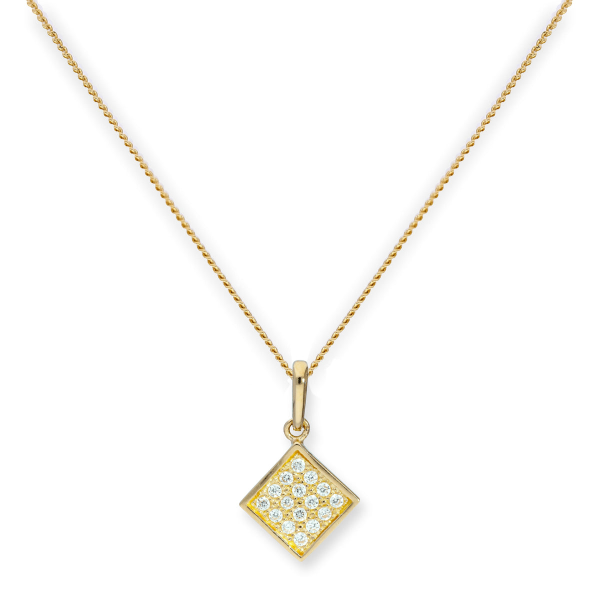 Collier avec pendentif carré plat en or 9 carats et cristal CZ transparent, 40 à 50 cm
