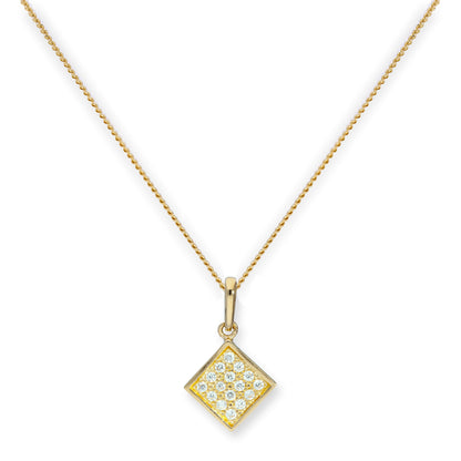 Collier avec pendentif carré plat en or 9 carats et cristal CZ transparent, 40 à 50 cm