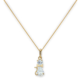 Collier avec pendentif en forme de chat avec nœud en or 9 carats et cristal CZ transparent, 40 à 50 cm