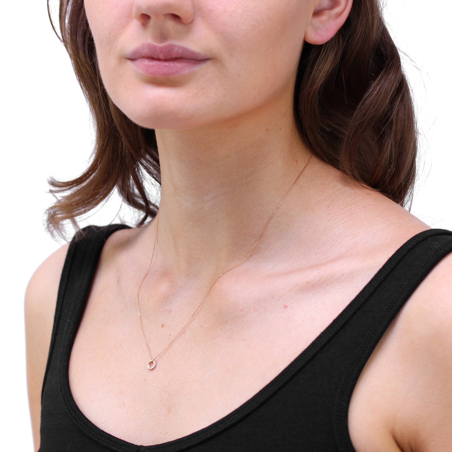 Collier avec pendentif en forme de roue en or rose 9 carats et cristal CZ transparent, 40 à 45 cm