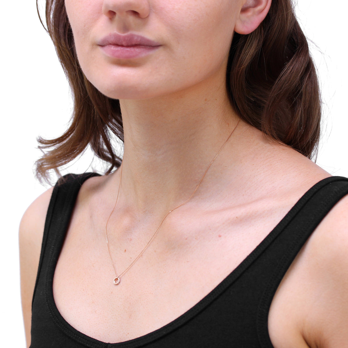 Collier avec pendentif en forme de roue en or rose 9 carats et cristal CZ transparent, 40 à 45 cm