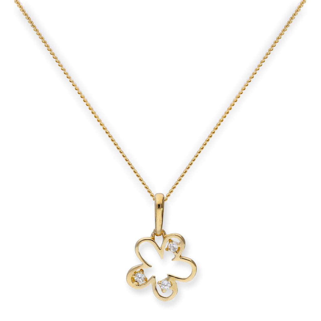 Collier avec pendentif en forme de fleur en or 9 carats et cristal CZ transparent, 40 à 50 cm