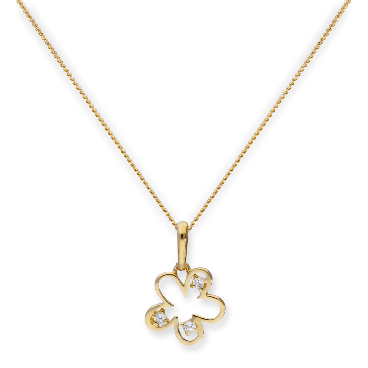 Collier avec pendentif en forme de fleur en or 9 carats et cristal CZ transparent, 40 à 50 cm