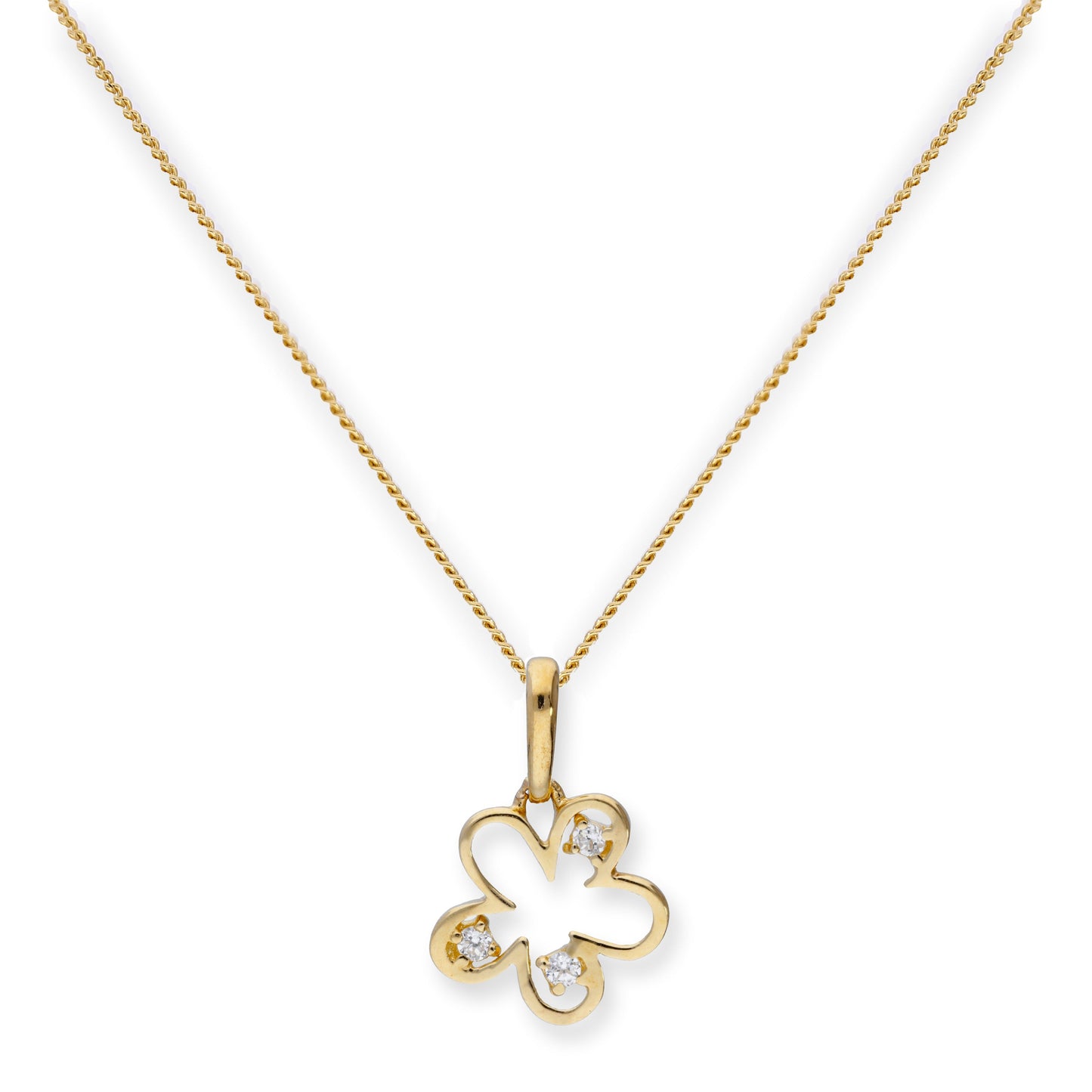 Collier avec pendentif en forme de fleur en or 9 carats et cristal CZ transparent, 40 à 50 cm