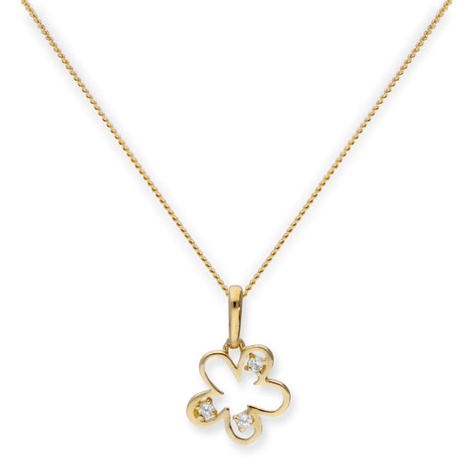 Collier avec pendentif en forme de fleur en or 9 carats et cristal CZ transparent, 40 à 50 cm
