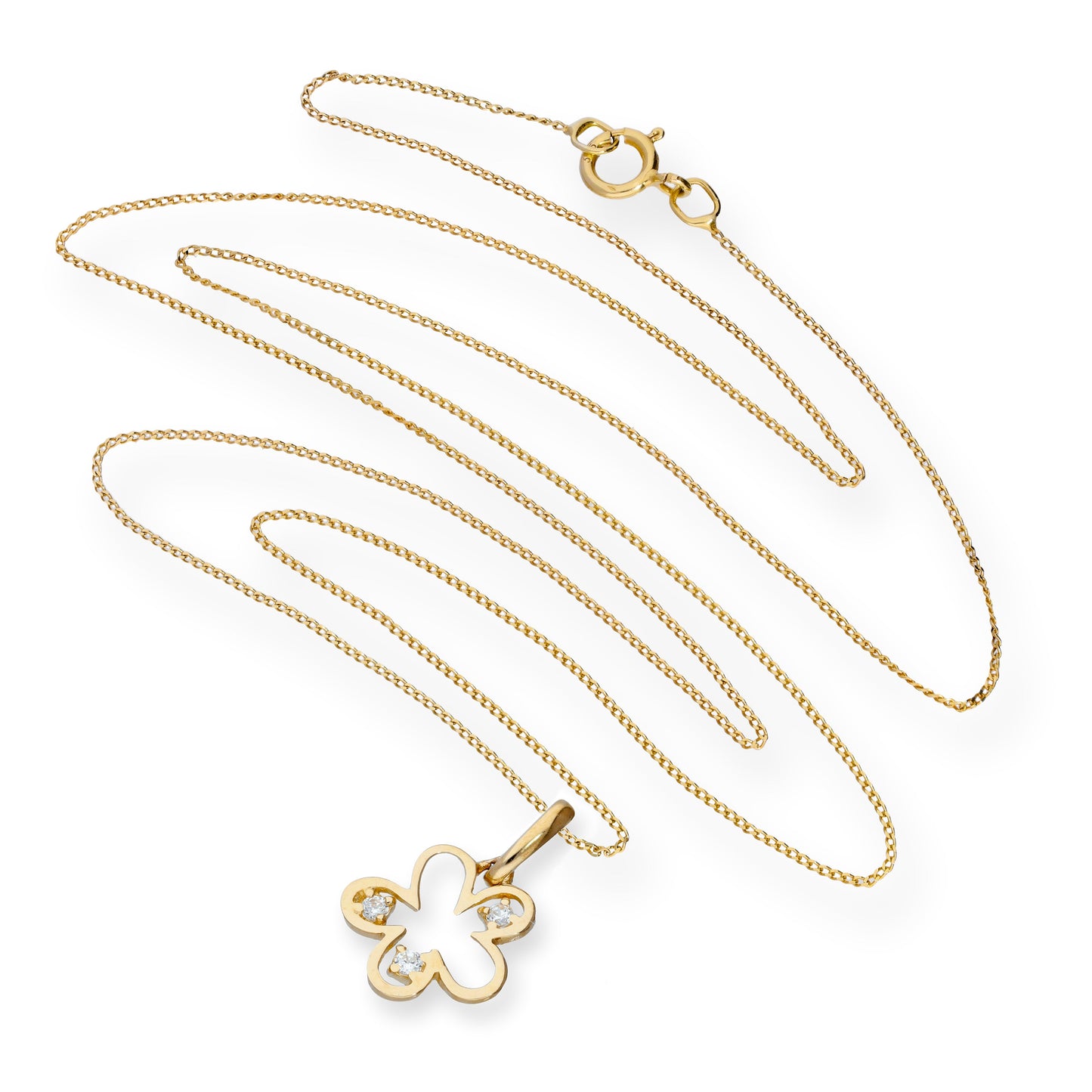 Collier avec pendentif en forme de fleur en or 9 carats et cristal CZ transparent, 40 à 50 cm