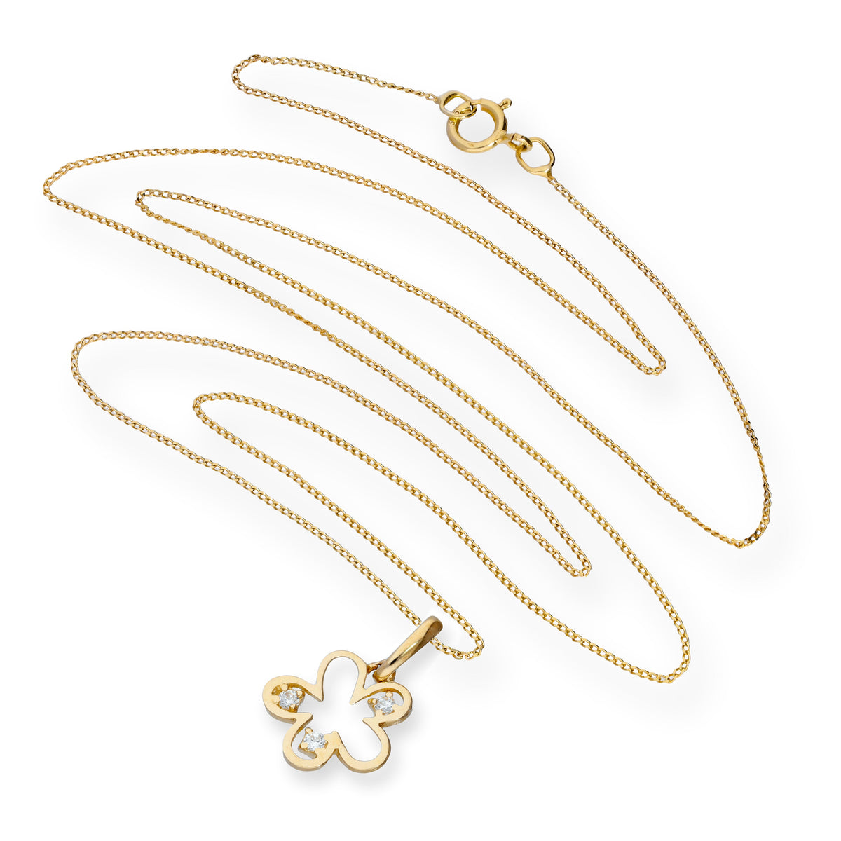 Collier avec pendentif en forme de fleur en or 9 carats et cristal CZ transparent, 40 à 50 cm