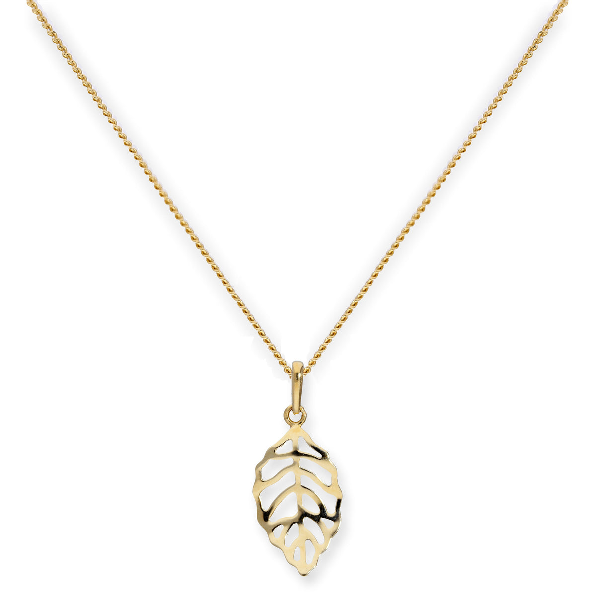 Collier pendentif feuille découpée en or 9 carats, 40 à 50 cm