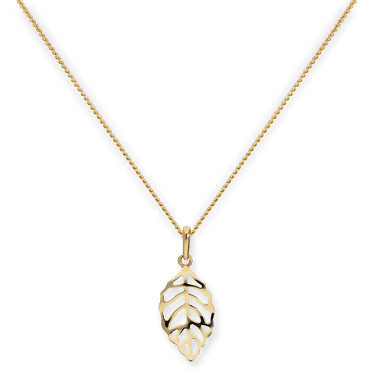 Collier pendentif feuille découpée en or 9 carats, 40 à 50 cm
