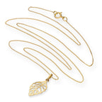Collier pendentif feuille découpée en or 9 carats, 40 à 50 cm