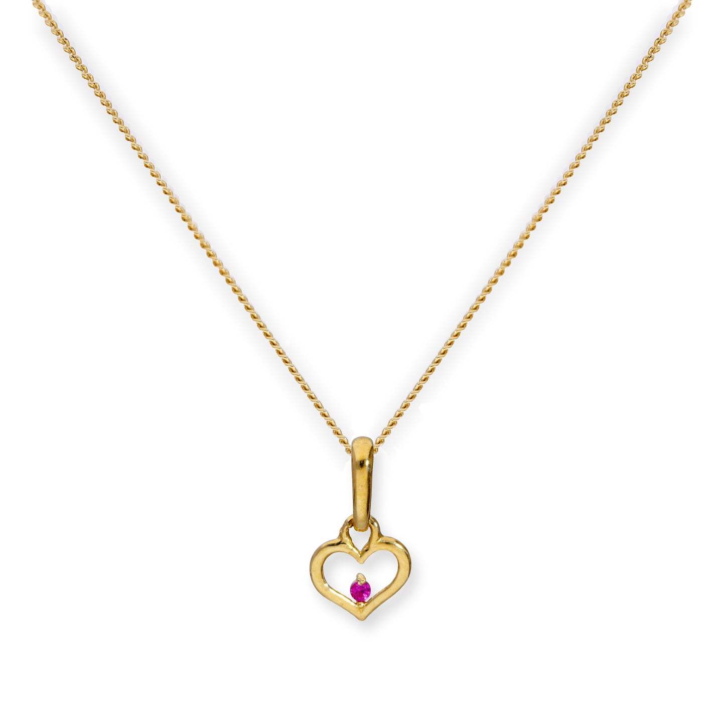 Collier avec pendentif en forme de cœur en or 9 carats et cristal CZ rubis, 40 à 50 cm