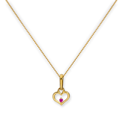 Collier avec pendentif en forme de cœur en or 9 carats et cristal CZ rubis, 40 à 50 cm