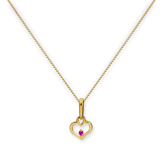 Collier avec pendentif en forme de cœur en or 9 carats et cristal CZ rubis, 40 à 50 cm