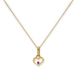 Collier avec pendentif en forme de cœur en or 9 carats et cristal CZ rubis, 40 à 50 cm