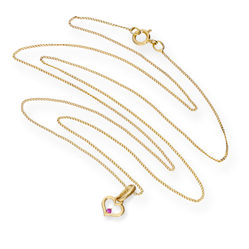 Collier avec pendentif en forme de cœur en or 9 carats et cristal CZ rubis, 40 à 50 cm
