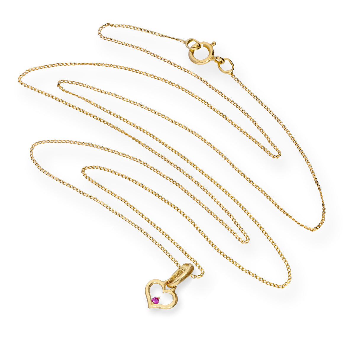 Collier avec pendentif en forme de cœur en or 9 carats et cristal CZ rubis, 40 à 50 cm