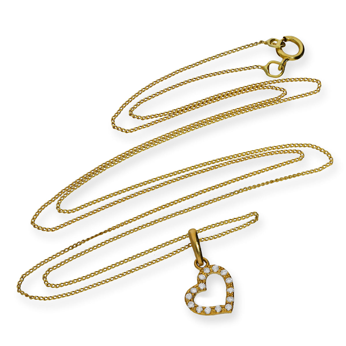 Collier avec pendentif en forme de cœur en or 9 carats et cristal CZ transparent, 40 à 50 cm