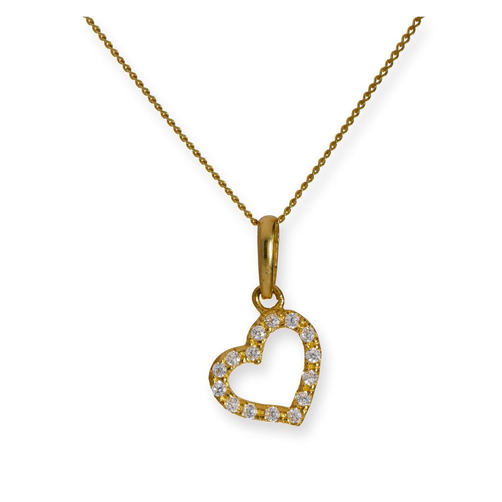 Collier avec pendentif en forme de cœur en or 9 carats et cristal CZ transparent, 40 à 50 cm