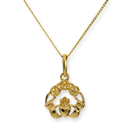 Collier pendentif Claddagh en or 9 carats de 40 à 50 cm