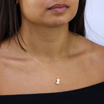 Collier avec pendentif chat en or 9 carats et cristal CZ transparent, 40 à 50 cm