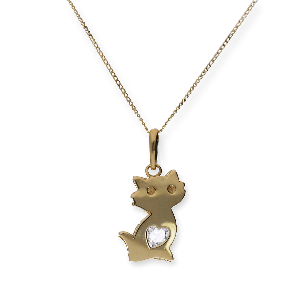 Collier avec pendentif chat en or 9 carats et cristal CZ transparent, 40 à 50 cm