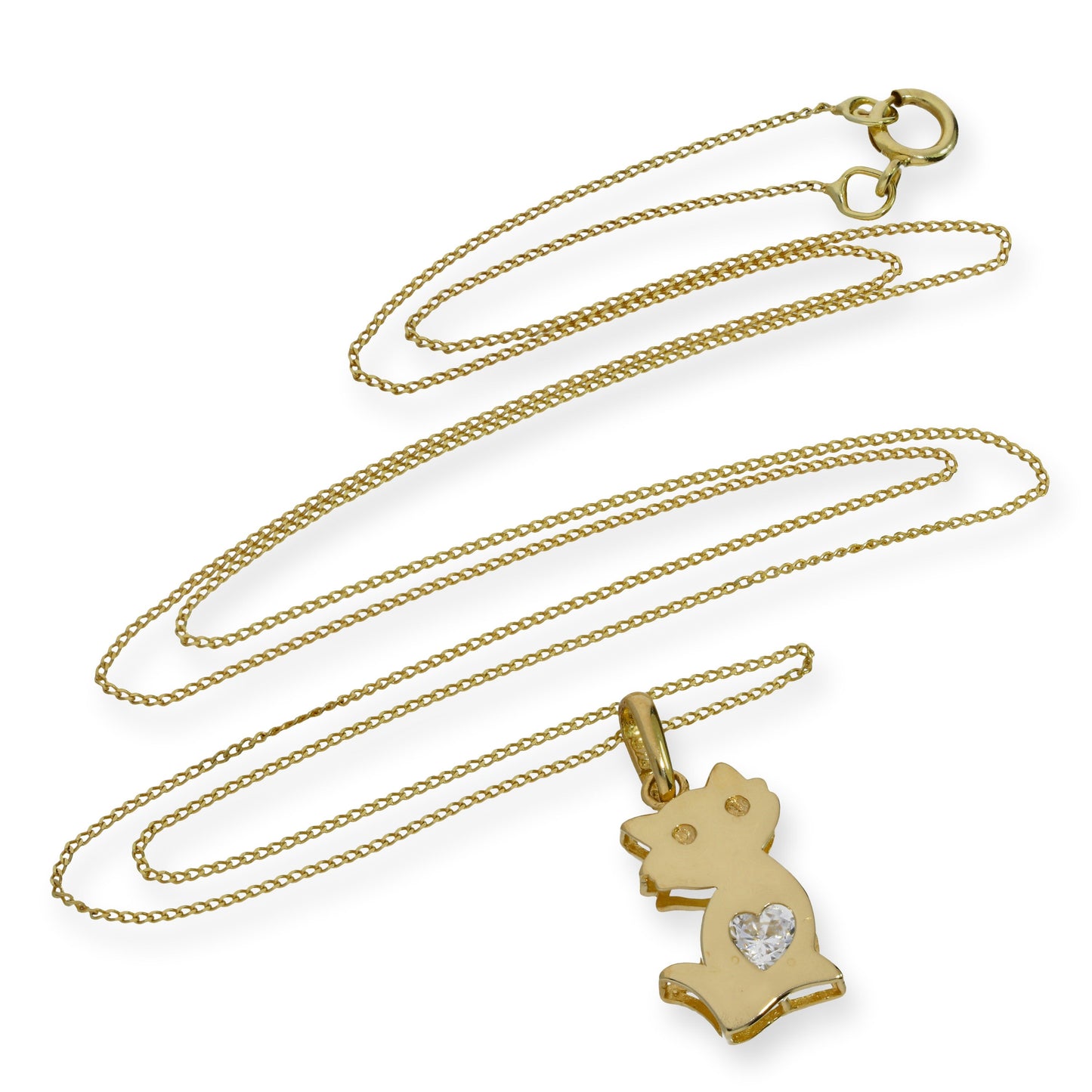 Collier avec pendentif chat en or 9 carats et cristal CZ transparent, 40 à 50 cm