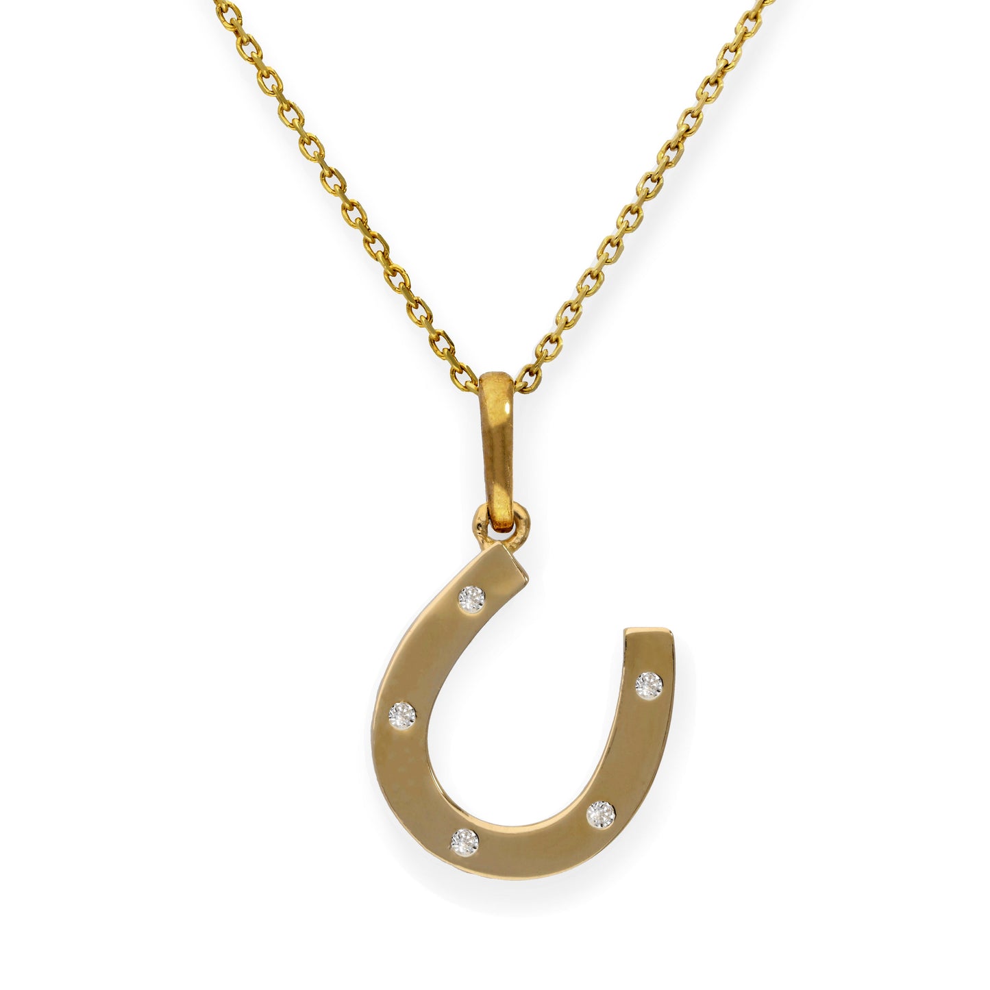 Collier avec pendentif en forme de fer à cheval en or 9 carats et cristal CZ transparent