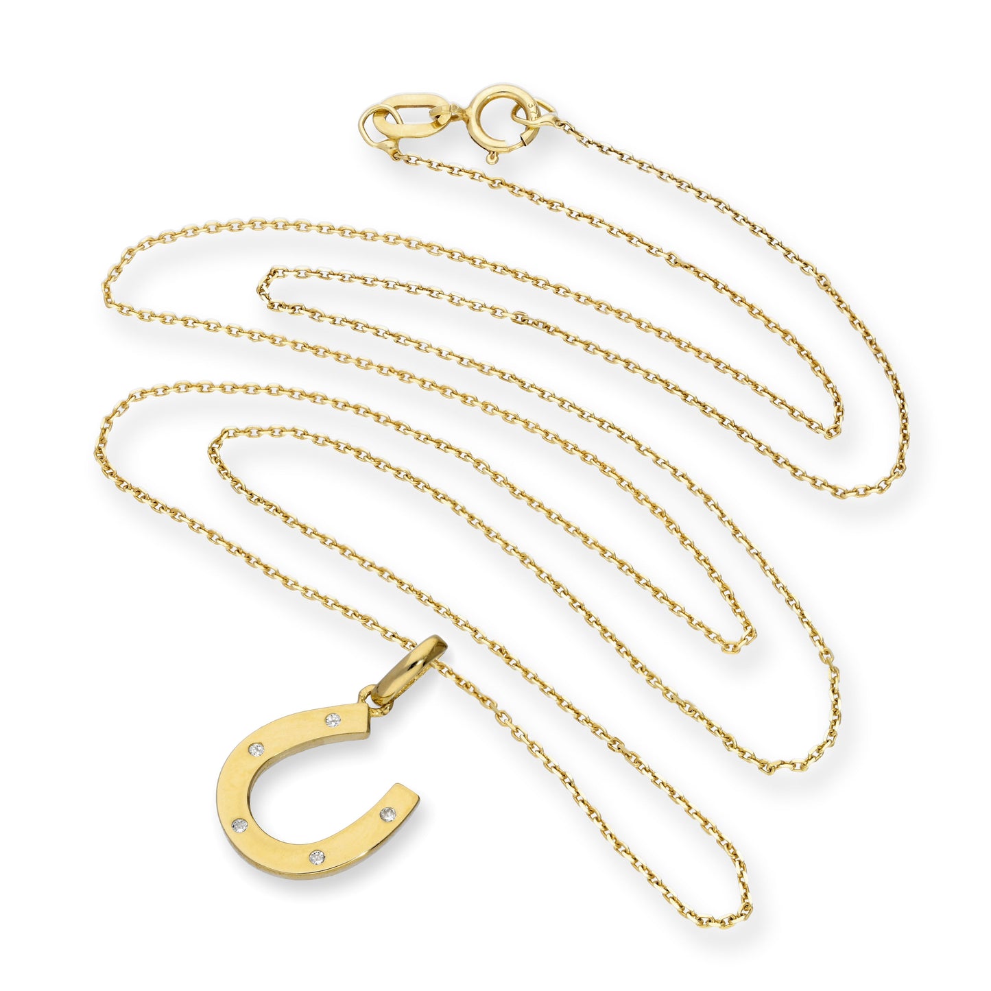 Collier avec pendentif en forme de fer à cheval en or 9 carats et cristal CZ transparent