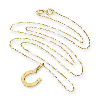 Collier avec pendentif en forme de fer à cheval en or 9 carats et cristal CZ transparent