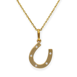 Collier avec pendentif en forme de fer à cheval en or 9 carats et cristal CZ transparent