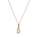 Pendentif lettre B en or 9 carats et cristal CZ transparent sur chaîne de 40 à 50 cm