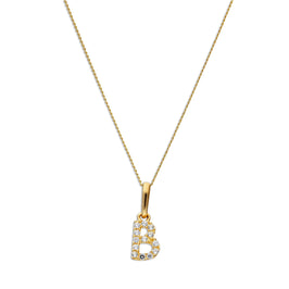 Pendentif lettre B en or 9 carats et cristal CZ transparent sur chaîne de 40 à 50 cm