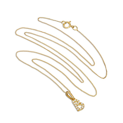 Pendentif lettre B en or 9 carats et cristal CZ transparent sur chaîne de 40 à 50 cm