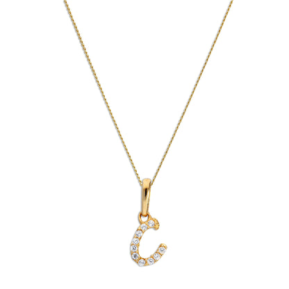 Pendentif lettre C en or 9 carats et cristal CZ transparent sur chaîne de 40 à 50 cm