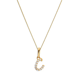 Pendentif lettre C en or 9 carats et cristal CZ transparent sur chaîne de 40 à 50 cm