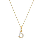 Pendentif lettre D en or 9 carats et cristal CZ transparent sur chaîne de 40 à 50 cm