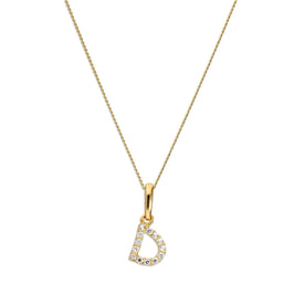 Pendentif lettre D en or 9 carats et cristal CZ transparent sur chaîne de 40 à 50 cm