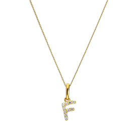 Pendentif lettre F en or 9 carats et cristal CZ transparent sur chaîne de 40 à 50 cm