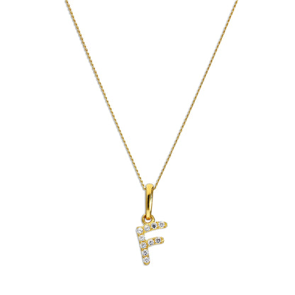 Pendentif lettre F en or 9 carats et cristal CZ transparent sur chaîne de 40 à 50 cm